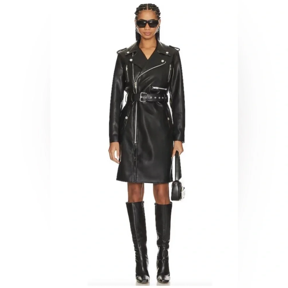 NWT M Mother Denim The Long Chopper Black Moto Trench Jacket